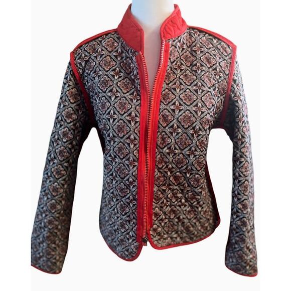 Briggs New York Red Quilted Jacket with Print Lining Petite Size Small - Picture 7 of 8